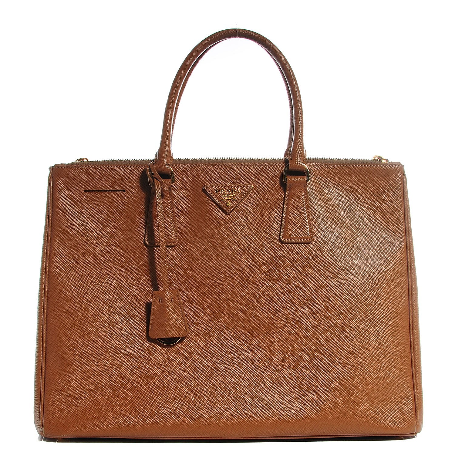 Prada Saffiano Lux Large Double Zip Tote Caramel 1 of 10