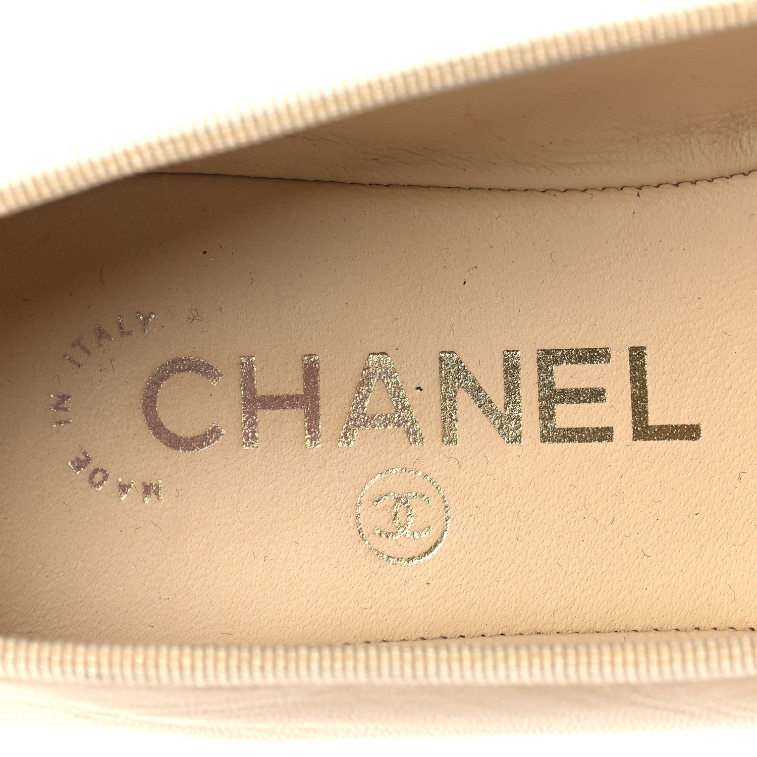 Chanel Goatskin Patent Calfskin Cap Toe CC Ballerina Flats 36 Light Beige Navy Blue 9 of 9