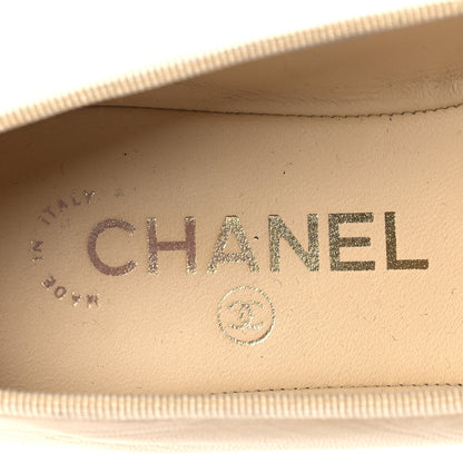 Chanel Goatskin Patent Calfskin Cap Toe CC Ballerina Flats 36 Light Beige Navy Blue 9 of 9