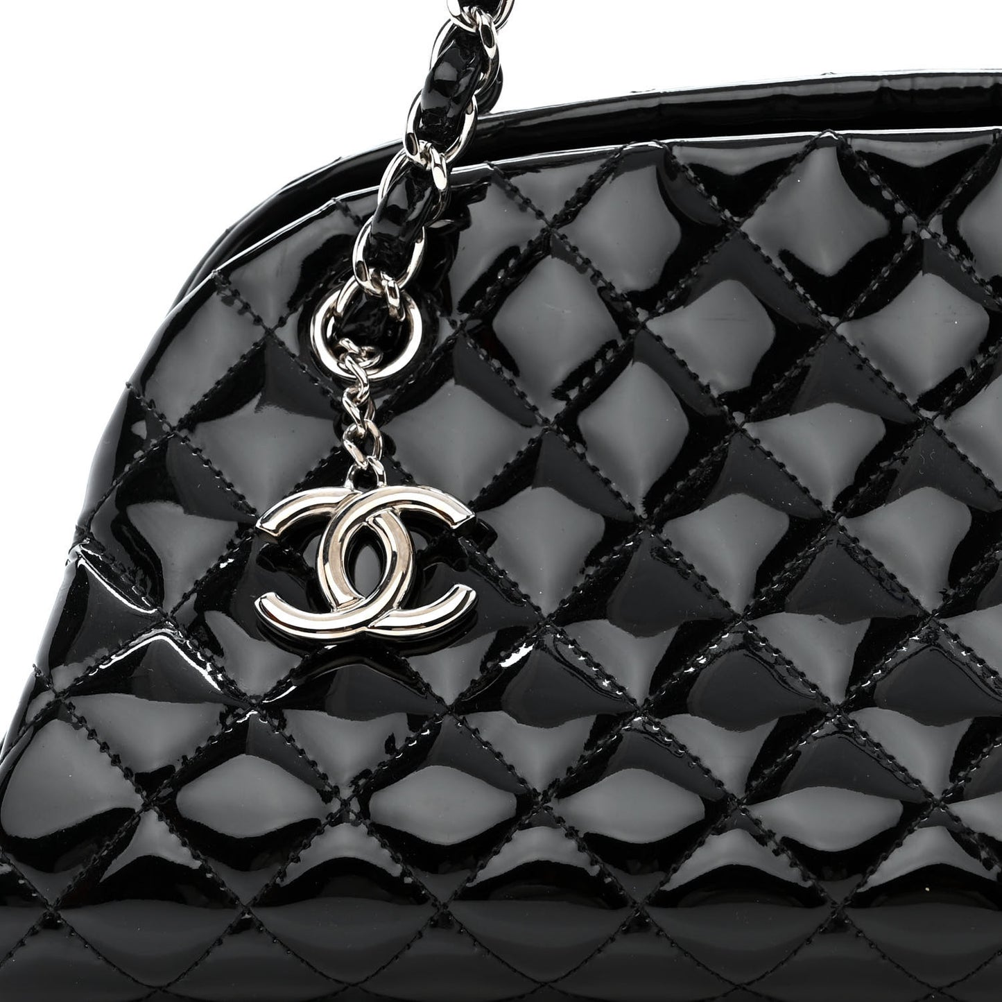 Patent Quilted Medium Just Mademoiselle Bowling Bag Black