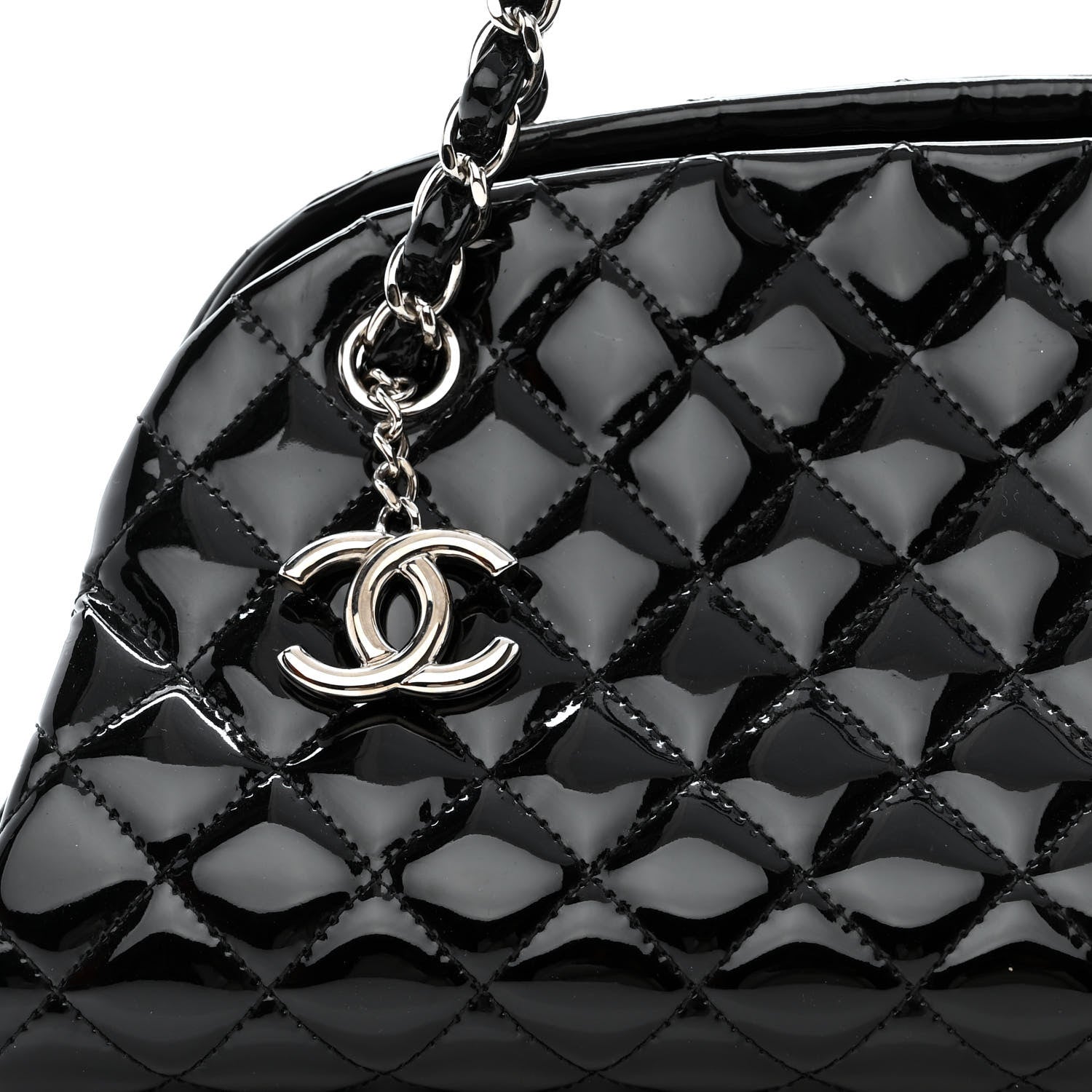 Chanel Patent Quilted Medium Just Mademoiselle Bowling Bag Black 8 of 10