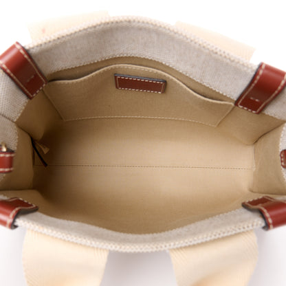 Chloe Cotton Calfskin Small Woody Ribbon Tote With Strap White Brown 5 of 14