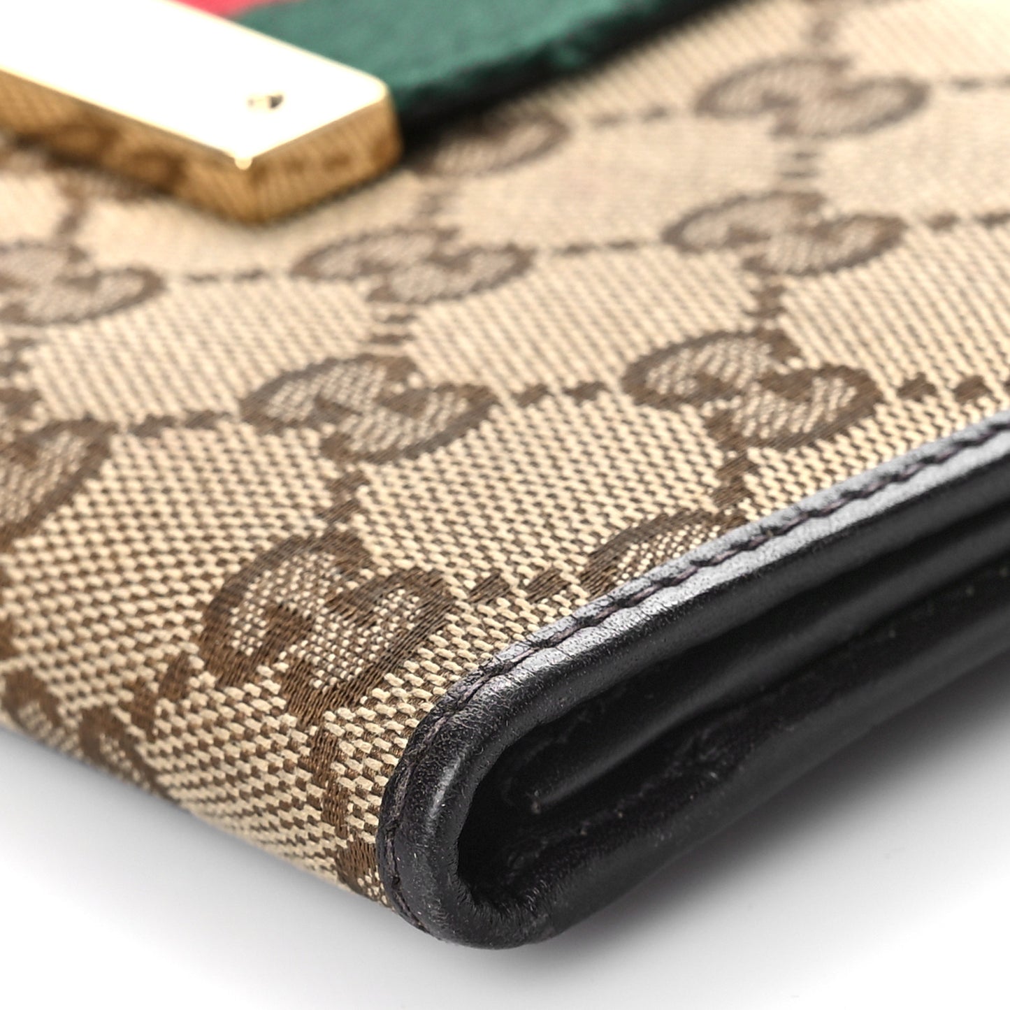 Monogram Calfskin Ladies Web Continental Wallet Beige Ebony Cocoa