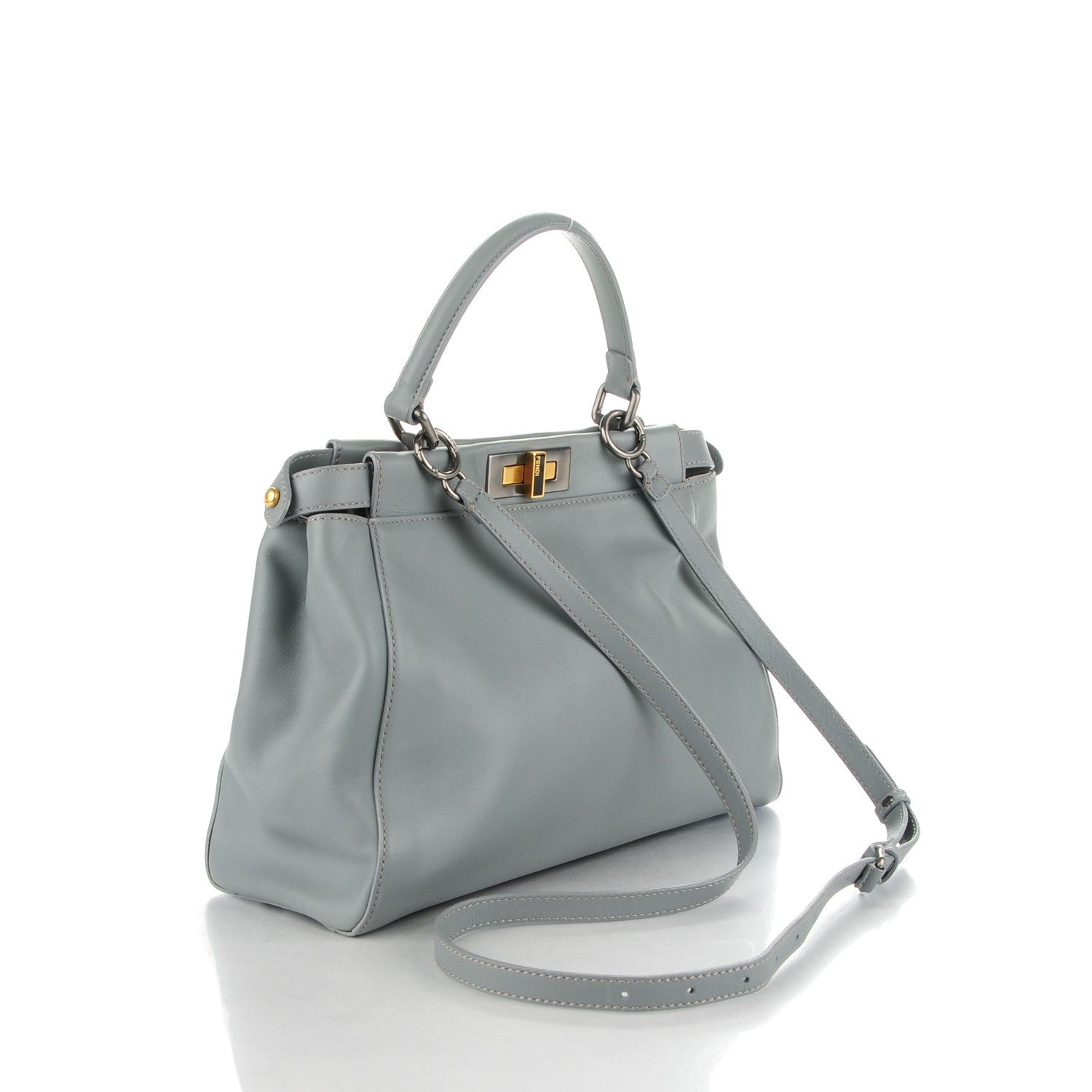 Fendi Vitello Suede Medium Peekaboo Iconic Satchel Grigio Chiaro 3 of 9