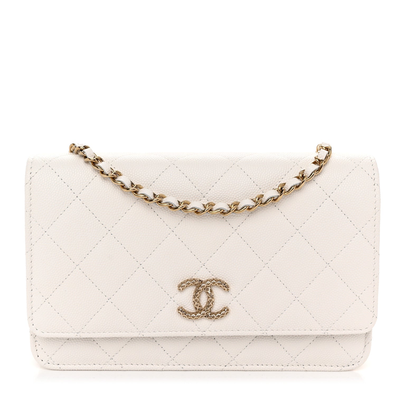 Chanel Caviar Quilted Perforated Metal CC Wallet On Chain WOC White 1 of 12