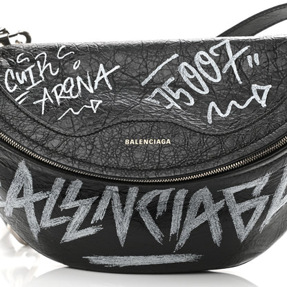 Balenciaga Agneau Arena Graffiti All Over XS Souvenir Belt Bag Black White 9 of 13
