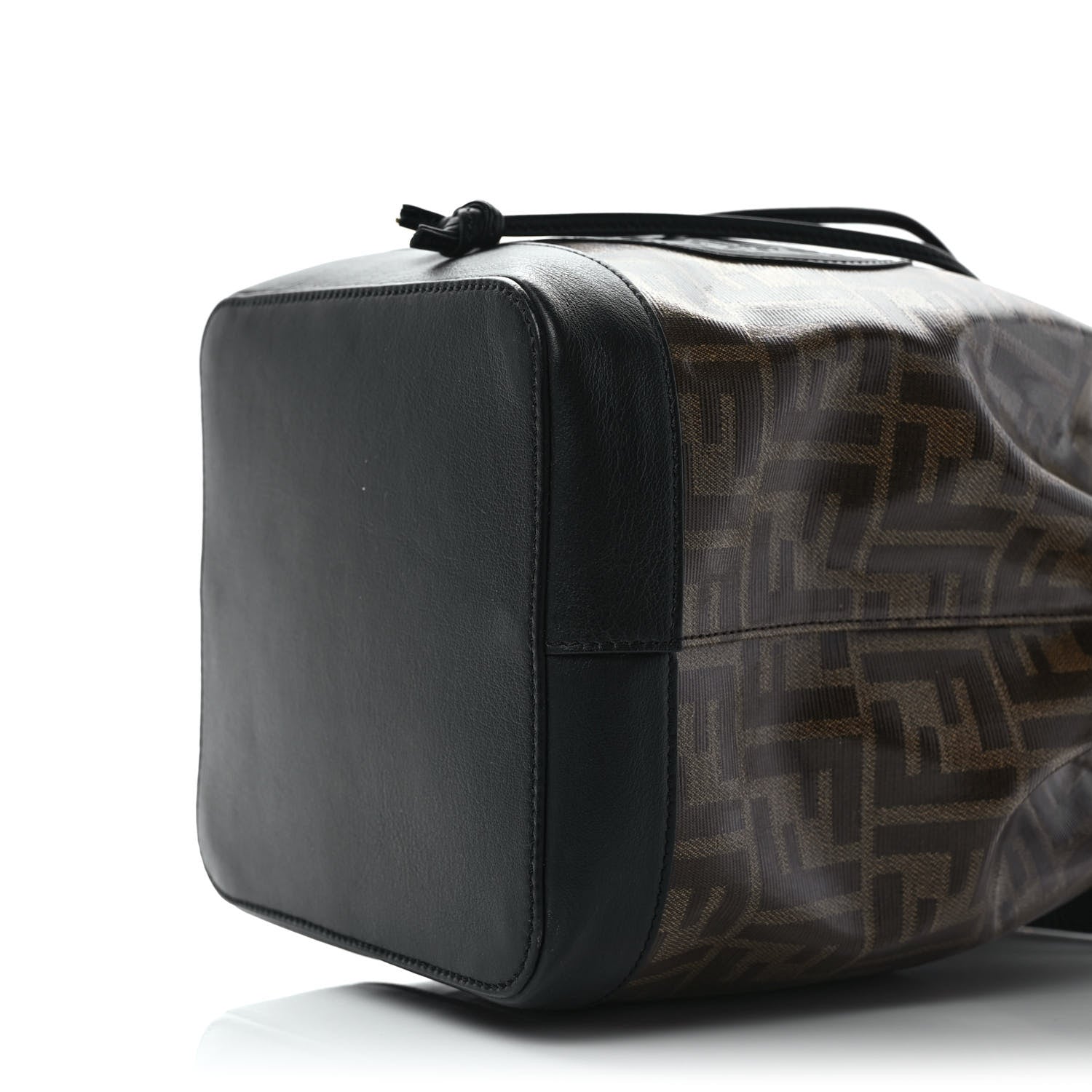 Fendi Glazed Fabric Vitello Grace F is Fendi FF 1974 Stamp Patch Grande Mon Tresor Bucket Bag Mogano Panna Black 7 of 7