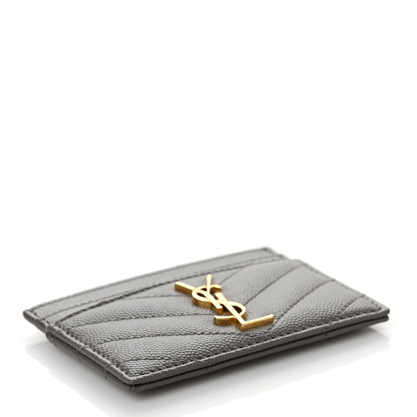 Grain De Poudre Matelasse Chevron Monogram Credit Card Case Fog