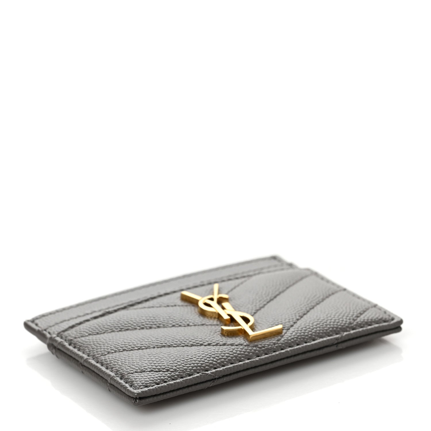 Saint Laurent Grain De Poudre Matelasse Chevron Monogram Credit Card Case Fog 4 of 6