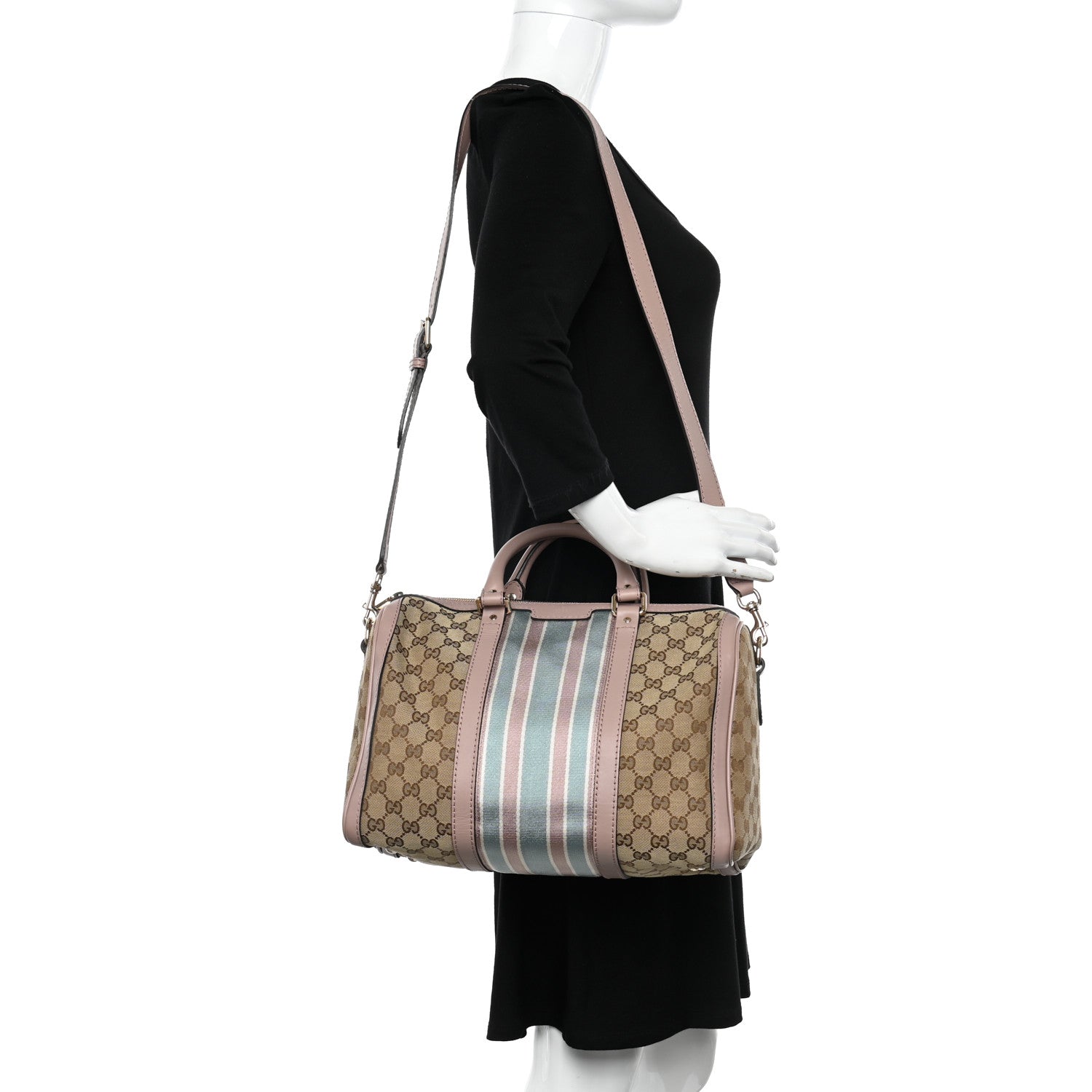 Gucci Monogram Vintage Web Medium Boston Pink Blue 2 of 10