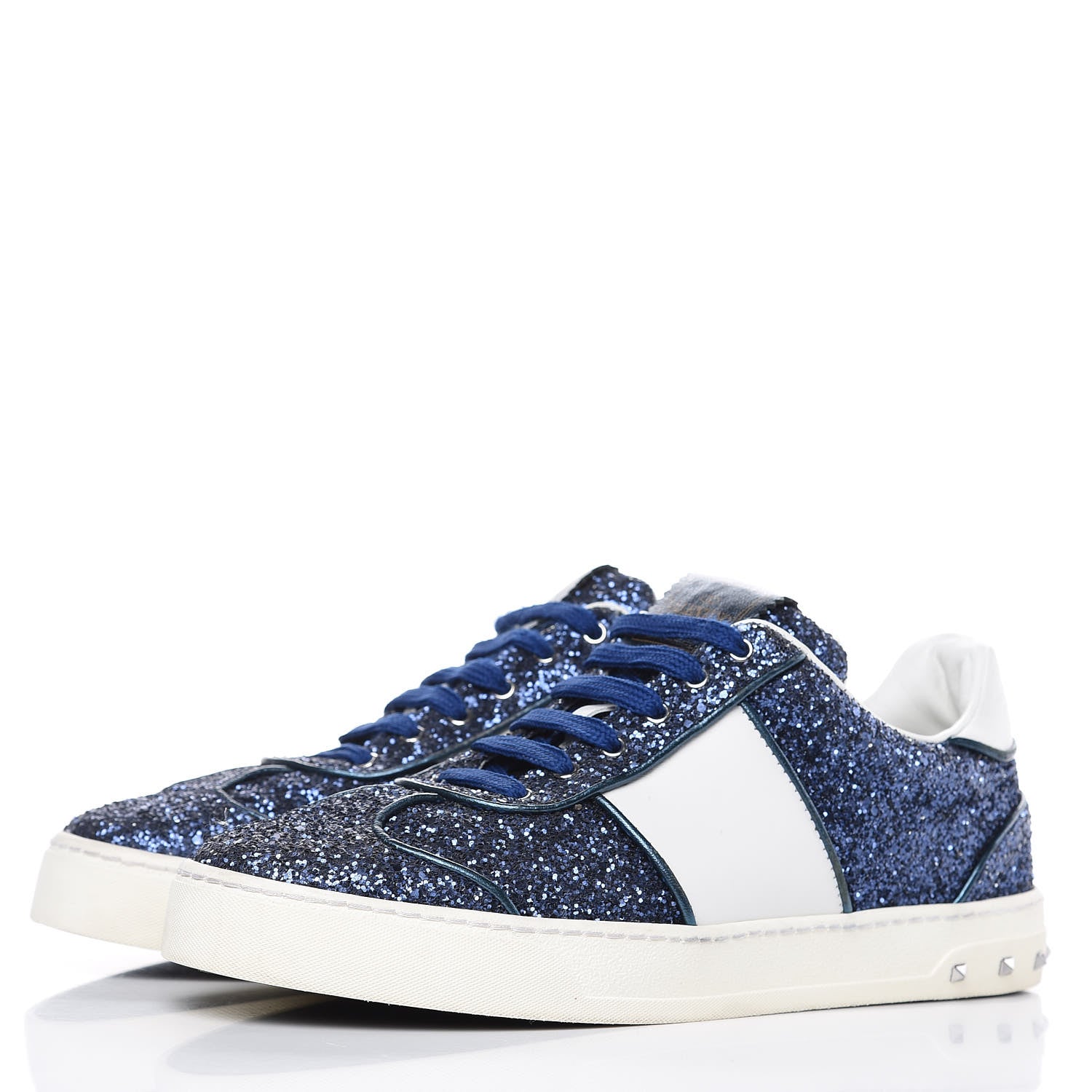 Valentino Garavani Calfskin Glitter Flycrew Sneakers 39 Blue 3 of 8