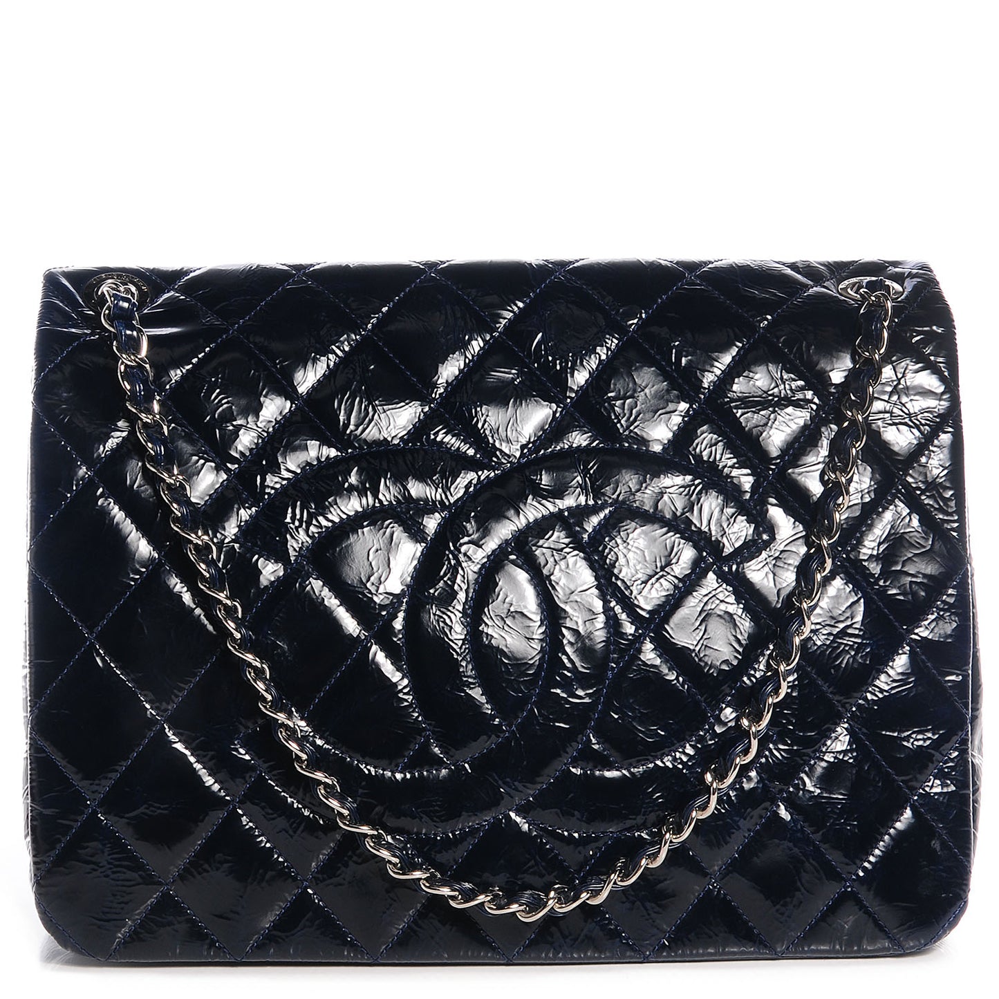 Patent Quilted XL Flap Navy Blue