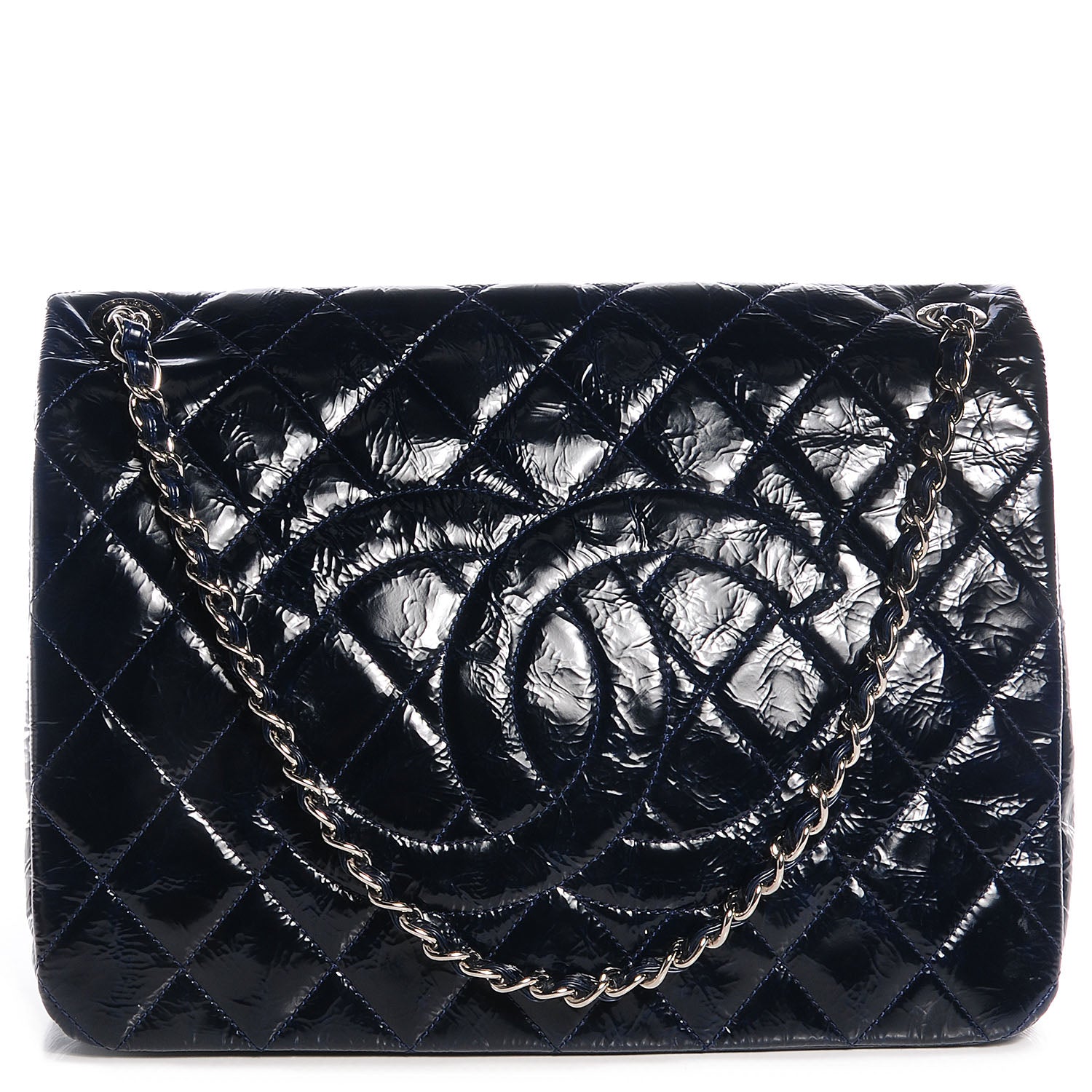 Chanel Patent Quilted XL Flap Navy Blue 1 of 9