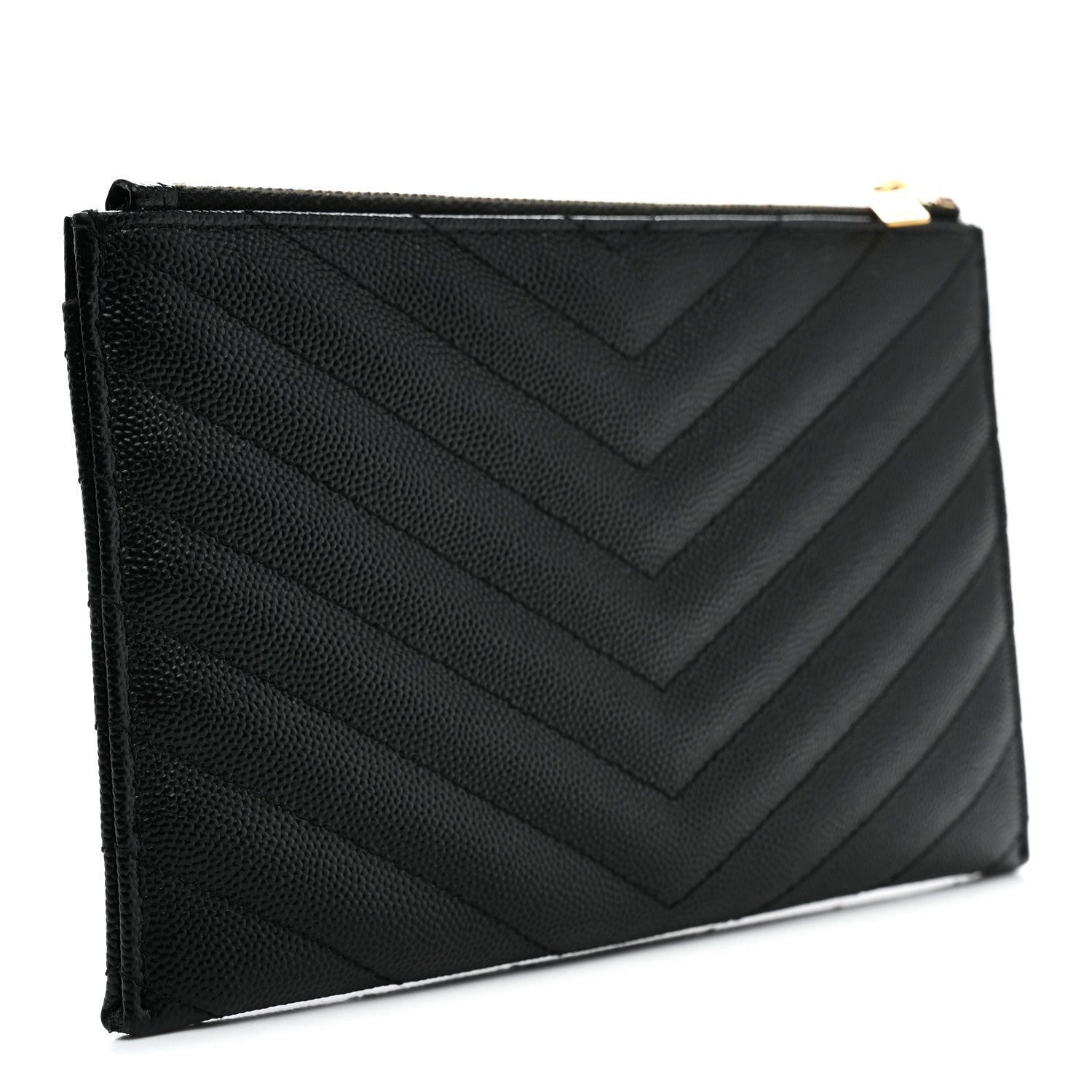Saint Laurent Grain De Poudre Chevron Monogram Bill Pouch Black 3 of 8