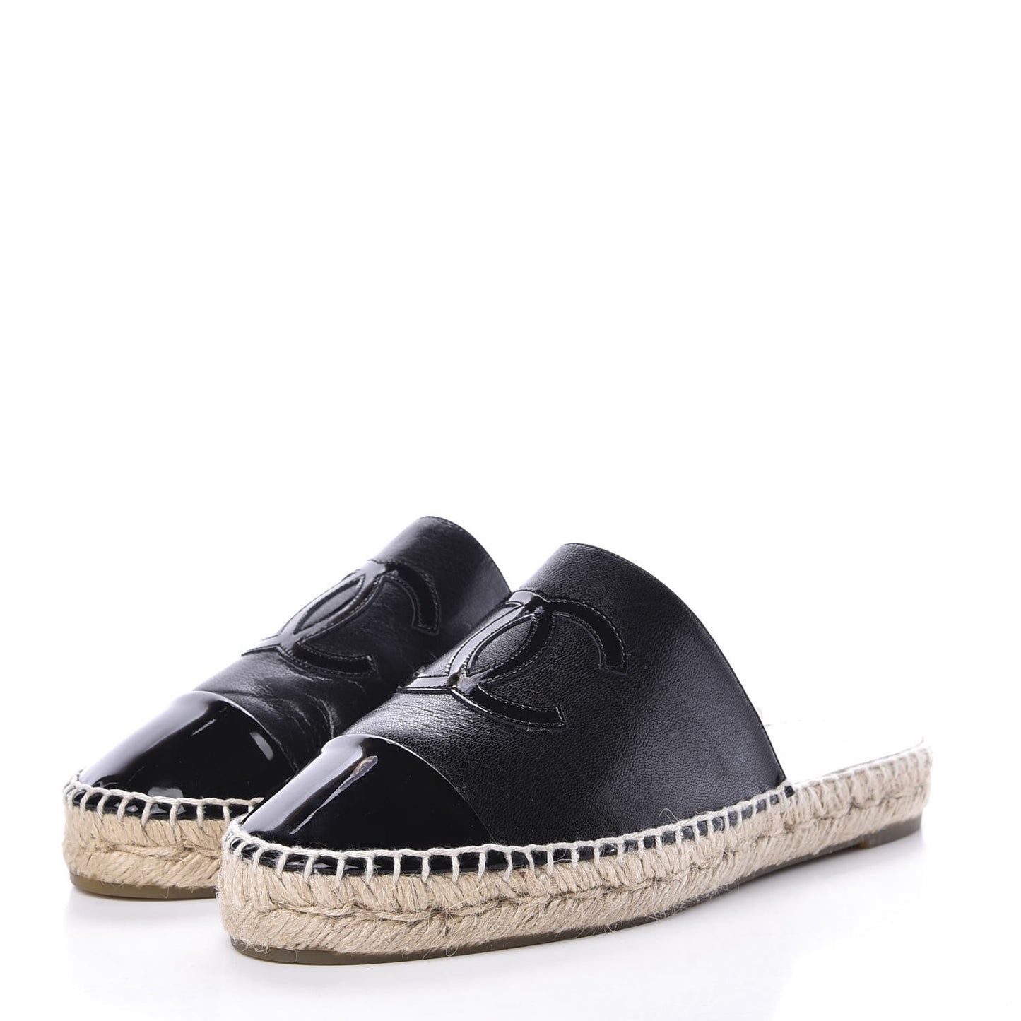 Goatskin Patent CC Espadrille Mules 37 Black