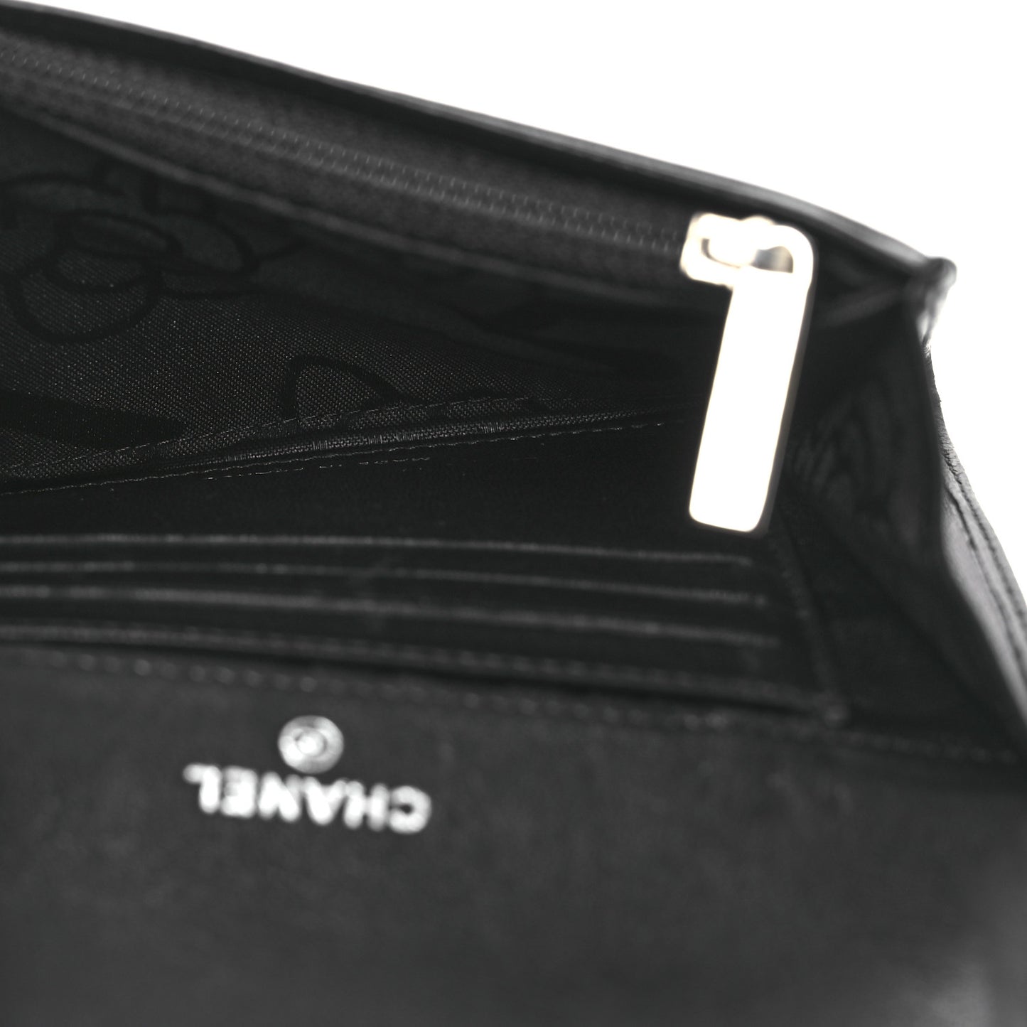Lambskin Vertical Quilted Mademoiselle Compact Wallet Black