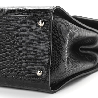 Dolce & Gabbana Lizard Calfskin Embossed Medium Monica Top Handle Bag Black 9 of 13