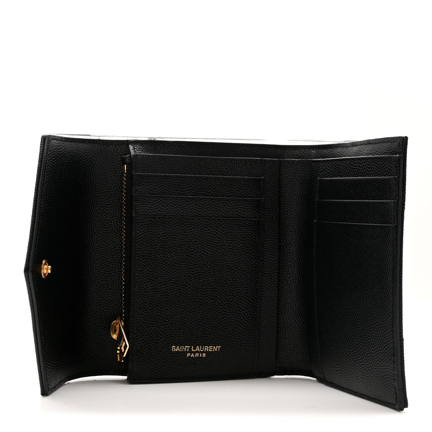 Grain De Poudre Matelasse Chevron Monogram Compact Tri Fold Wallet Black
