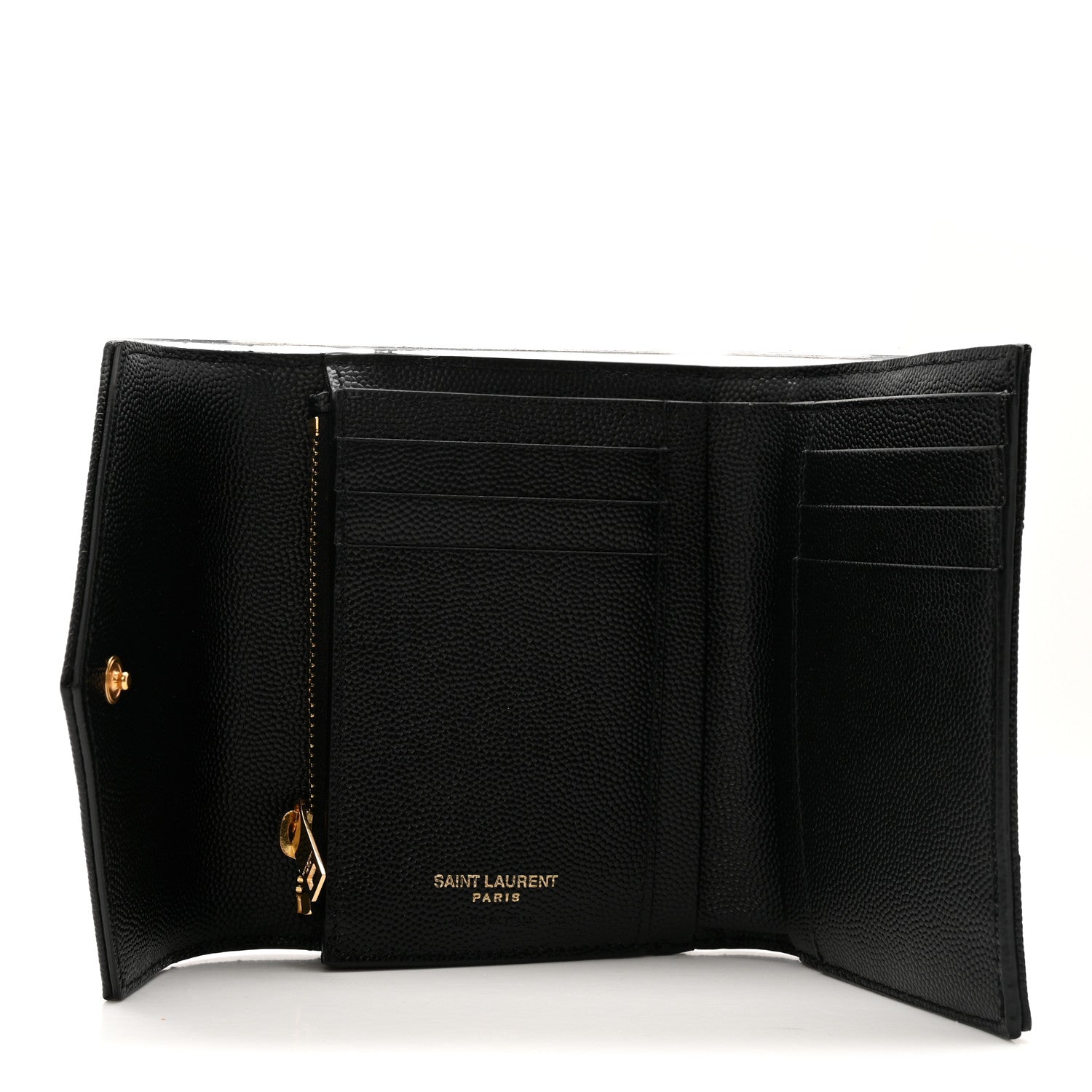 Saint Laurent Grain De Poudre Matelasse Chevron Monogram Compact Tri Fold Wallet Black 5 of 7