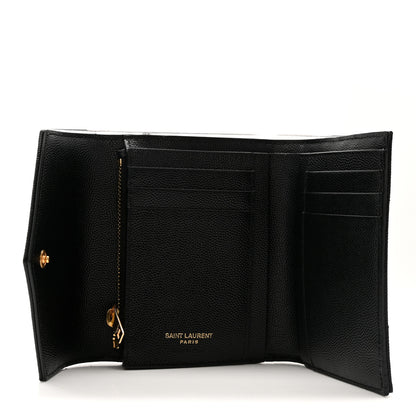Saint Laurent Grain De Poudre Matelasse Chevron Monogram Compact Tri Fold Wallet Black 5 of 7
