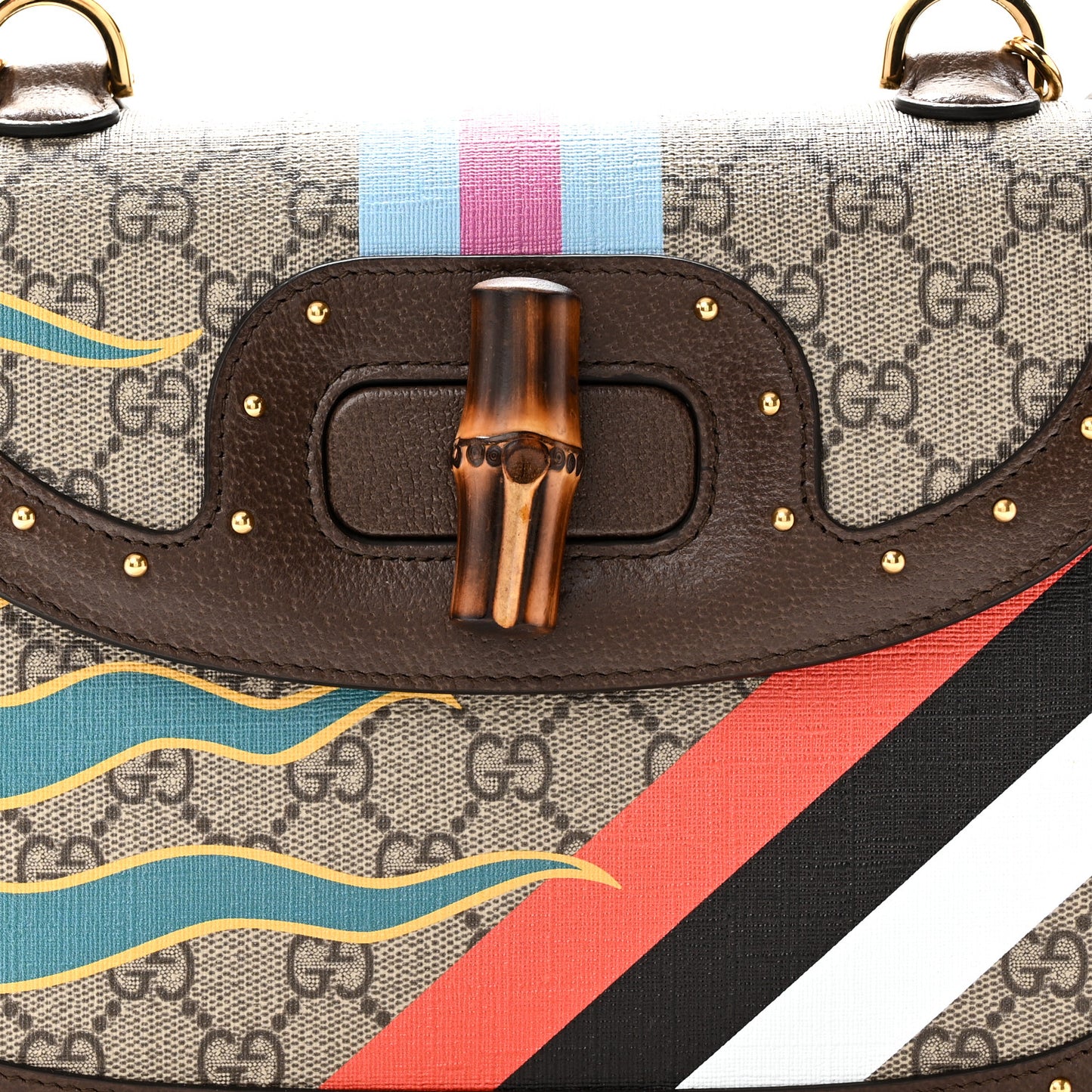 GG Supreme Monogram Studded Calfskin 100 Centennial Geometric Medium Bamboo 1947 Top Handle Bag Beige Ebony Multicolor