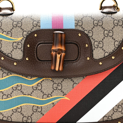 Gucci GG Supreme Monogram Studded Calfskin 100 Centennial Geometric Medium Bamboo 1947 Top Handle Bag Beige Ebony Multicolor 7 of 9