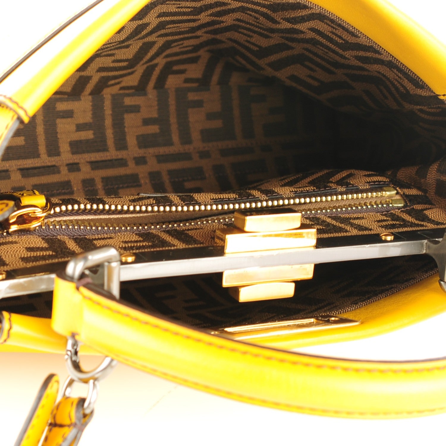 Fendi Vitello Zucca Large Peekaboo Iconic Satchel Yellow Tobacco 5 of 8