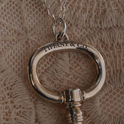 Tiffany Sterling Silver Oval Key Pendant Link Necklace 3 of 5