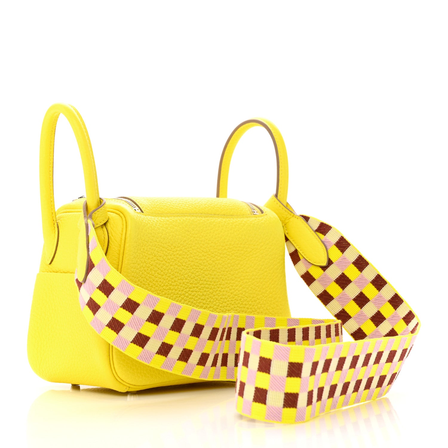 Hermes Taurillon Clemence Maxi Quadrille Mini Lindy 20 Lime Citron 3 of 12