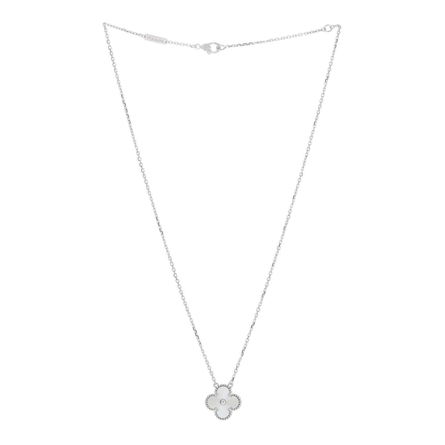 18K White Gold Guilloche Vintage Alhambra Pendant Necklace