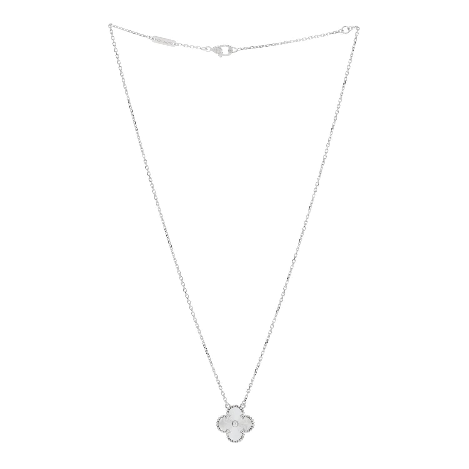 Van Cleef & Arpels 18K White Gold Guilloche Vintage Alhambra Pendant Necklace 2 of 5