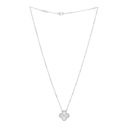 Van Cleef & Arpels 18K White Gold Guilloche Vintage Alhambra Pendant Necklace 2 of 5