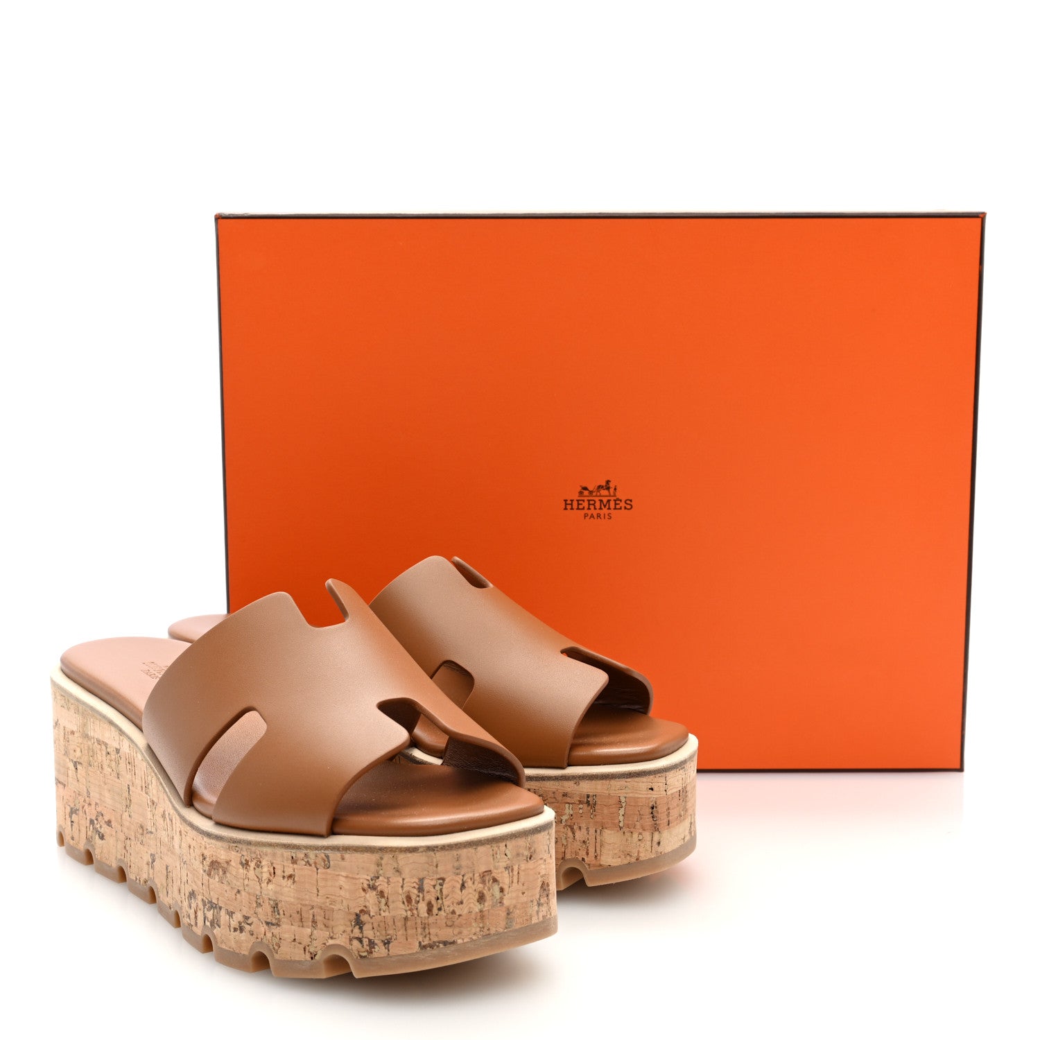 Hermes Calfskin Cork Eze 30 Sandals 38 Marron Glaise 10 of 10