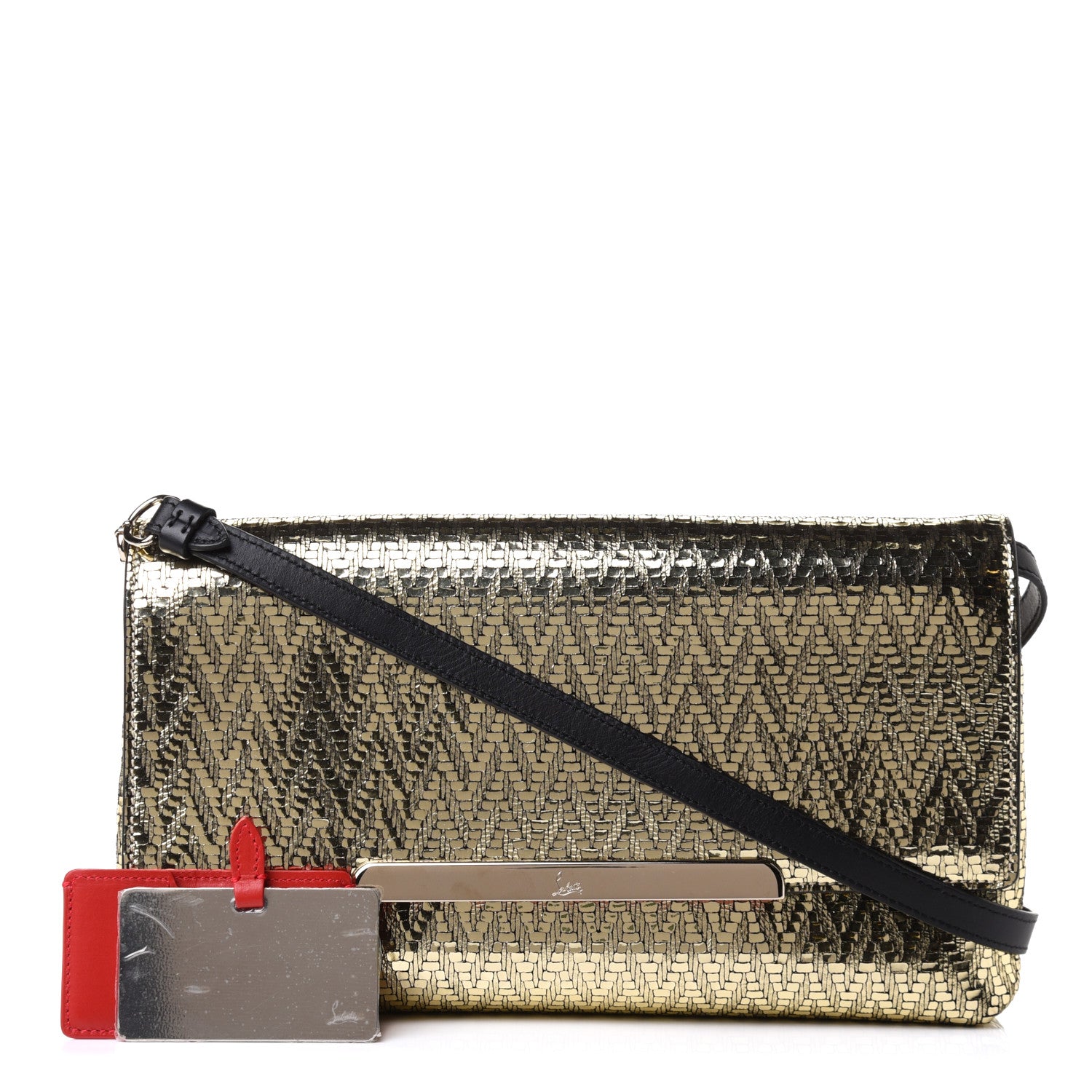 Christian Louboutin Laminated Specchio Chevron Rougissime Clutch Gold 1 of 11