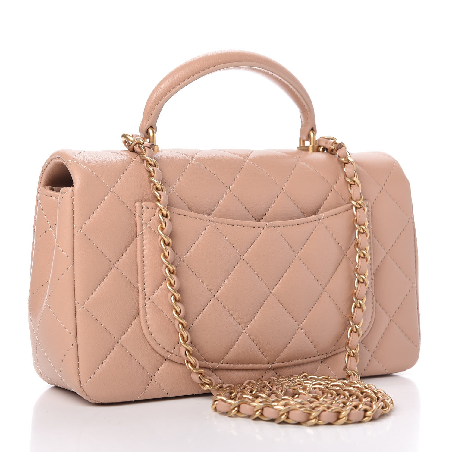 Chanel Lambskin Quilted Mini Top Handle Rectangular Flap Beige 3 of 10