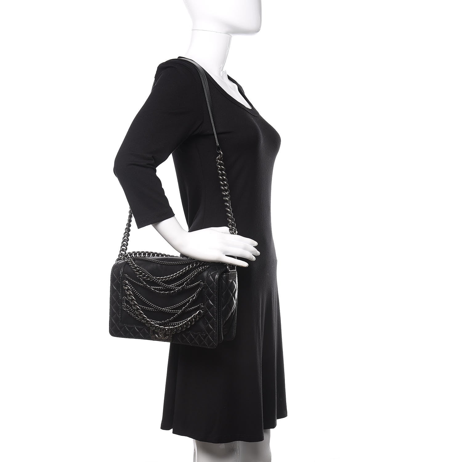 Chanel Calfskin Enchained Medium Boy Flap Black 2 of 14