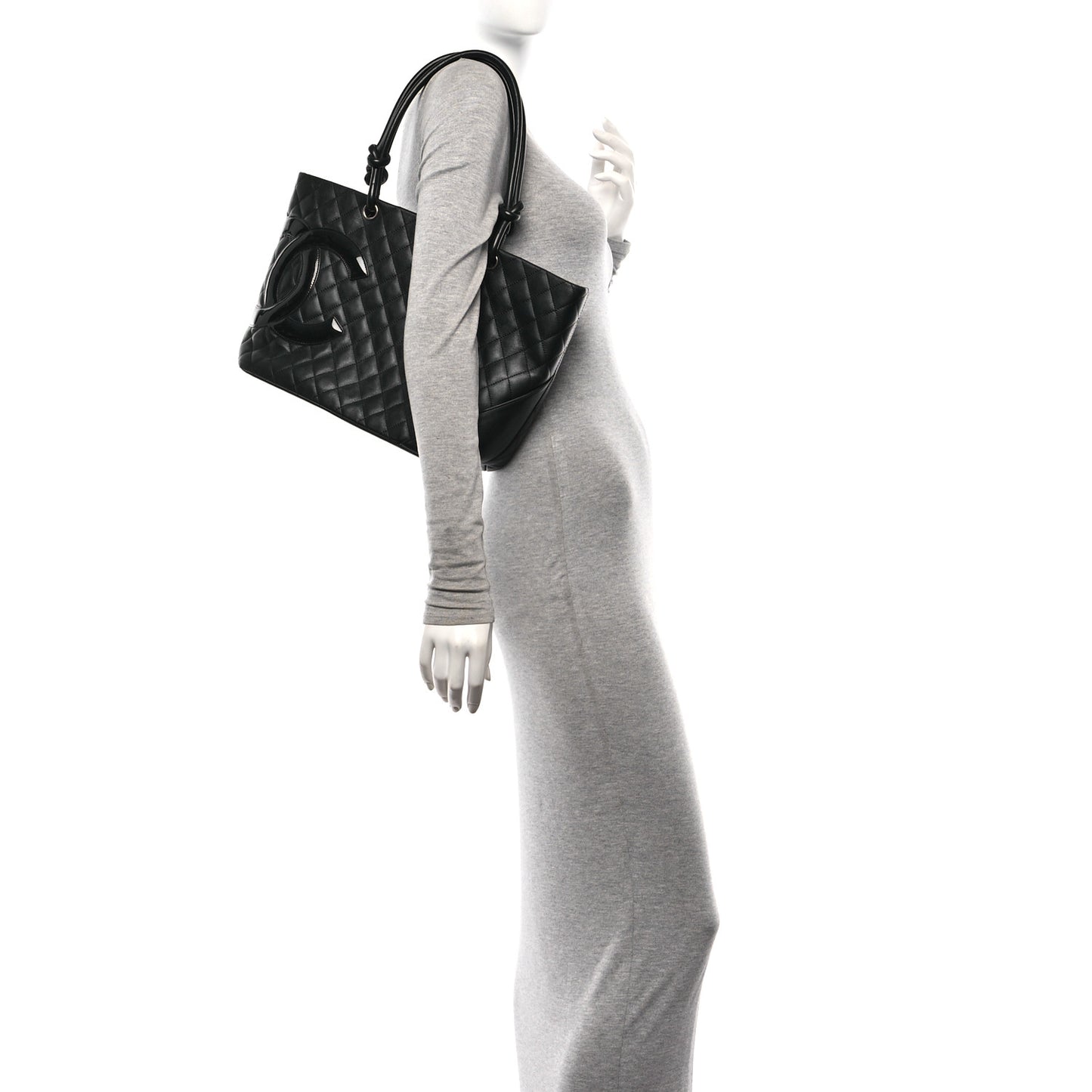 Calfskin Quilted Large Cambon Tote Black