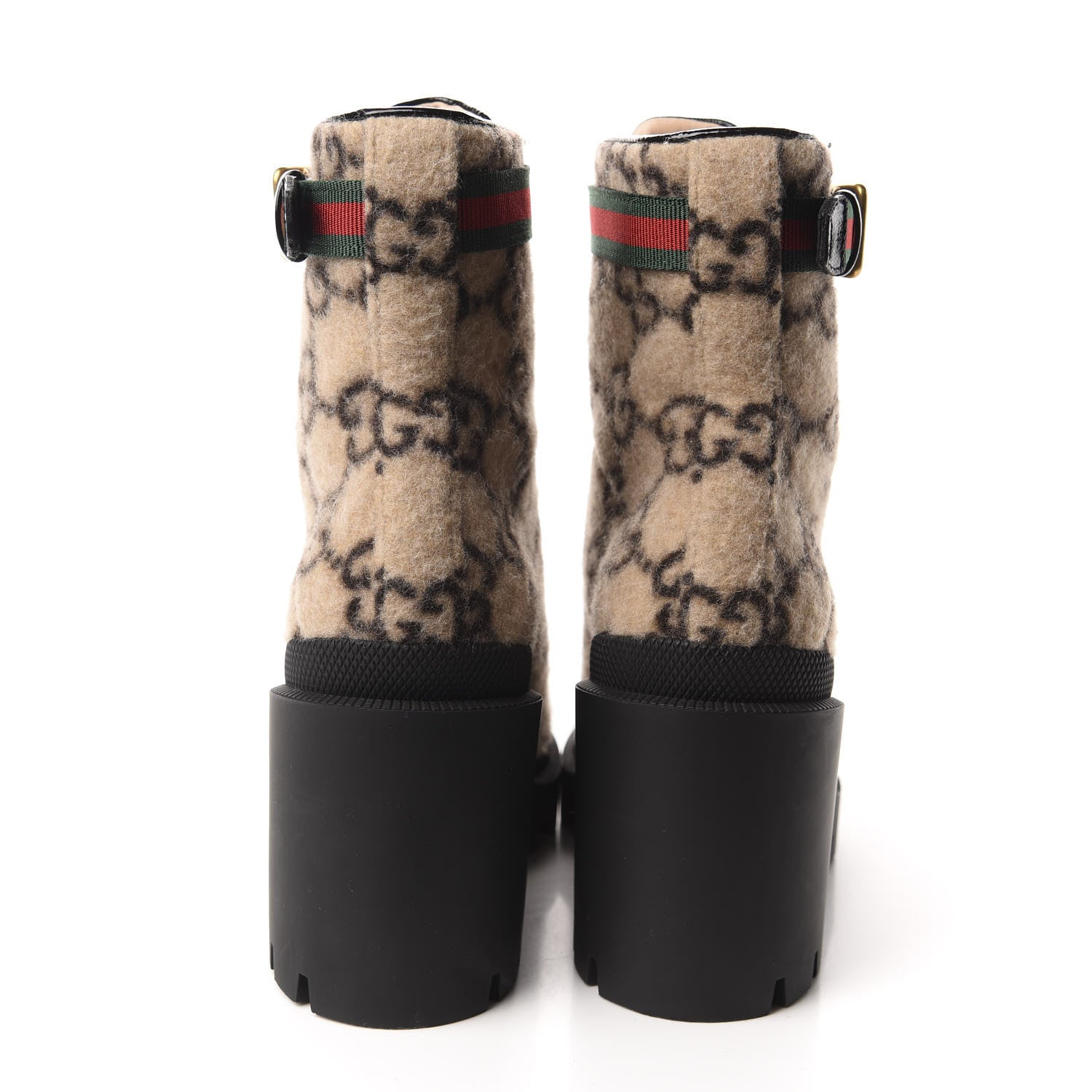 Gucci Covered Wool GG Monogram Womens Lace Up Combat Ankle Boots 37 Beige Ebony Black 5 of 9