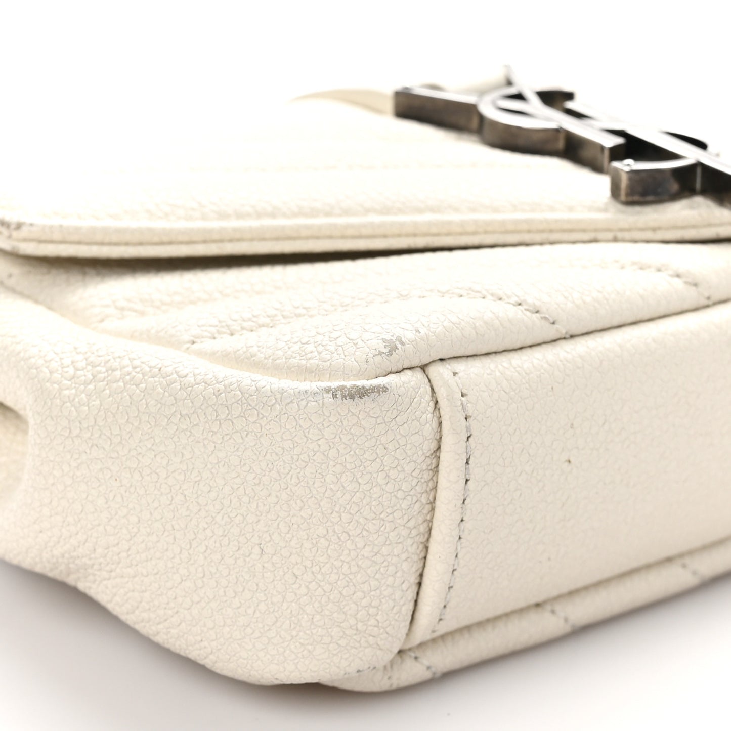 Grained Calfskin Matelassé Chevron Monogram Classic Baby Chain Bag White