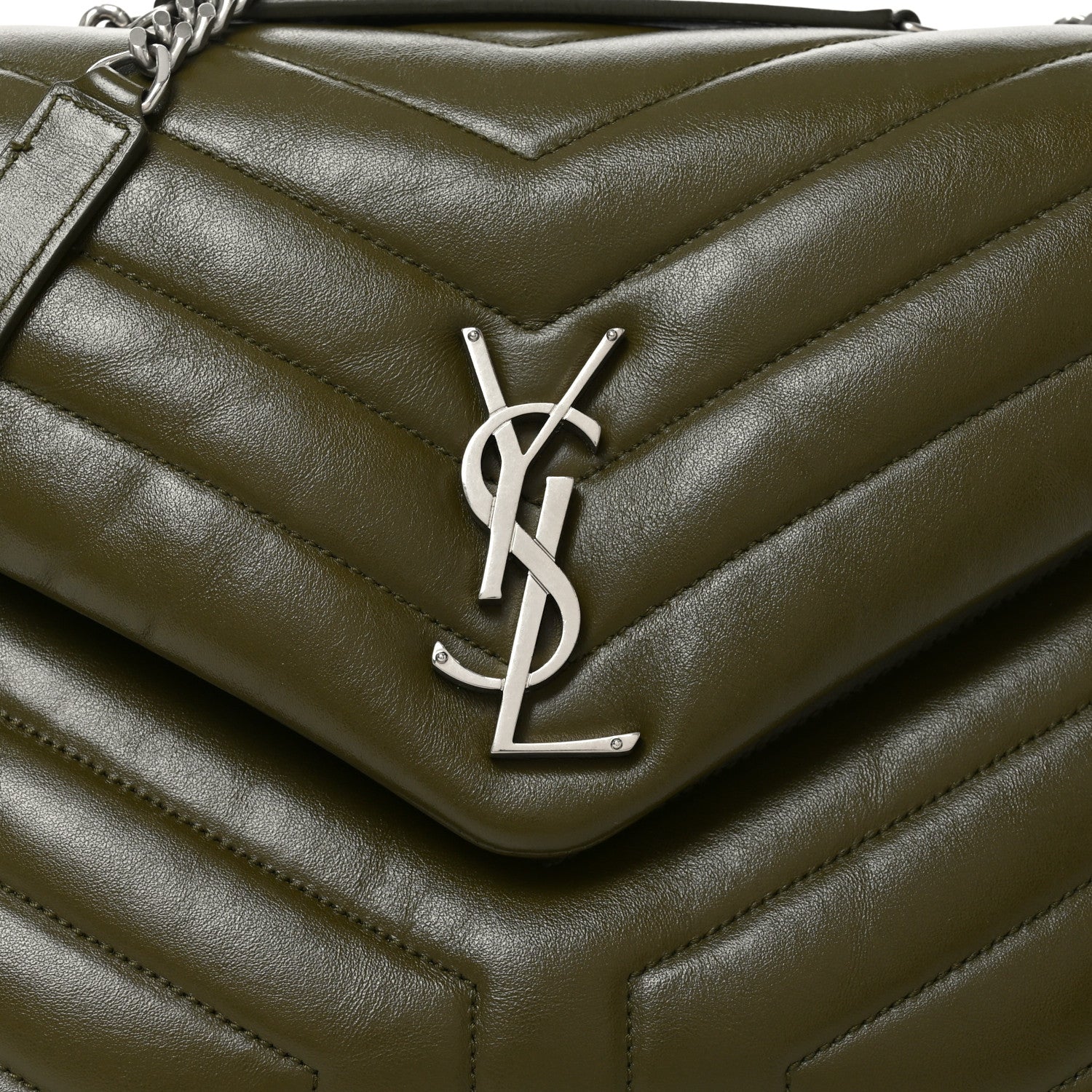 Saint Laurent Calfskin Y Quilted Monogram Medium Loulou Chain Satchel Military Olive 8 of 10