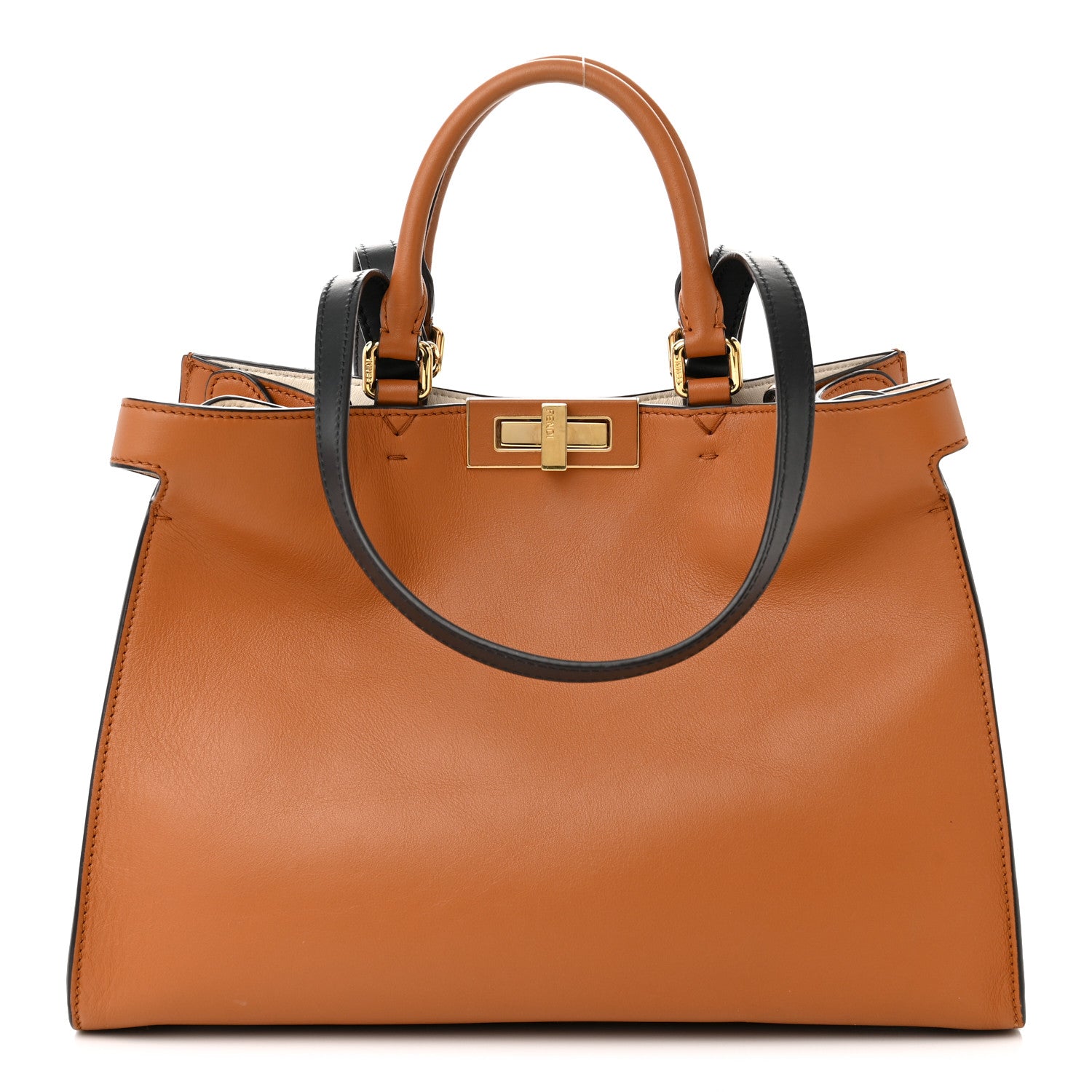 Fendi Vitello Seta Century Small Peekaboo X-Tote Brandy Black 1 of 13