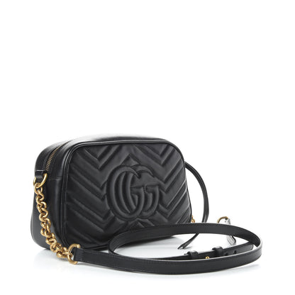 Gucci Calfskin Matelasse Small GG Marmont Chain Shoulder Bag Black 3 of 10