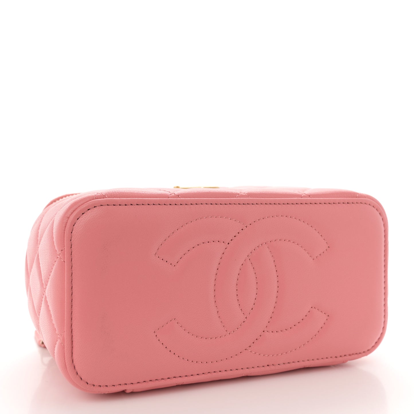 Shiny Lambskin Quilted Sweetheart Small Vanity Case With Chain Pink