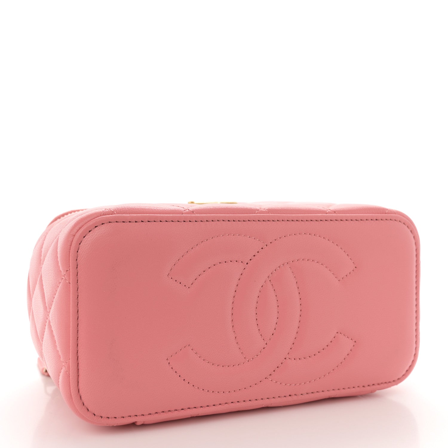 Chanel Shiny Lambskin Quilted Sweetheart Small Vanity Case With Chain Pink 4 of 10