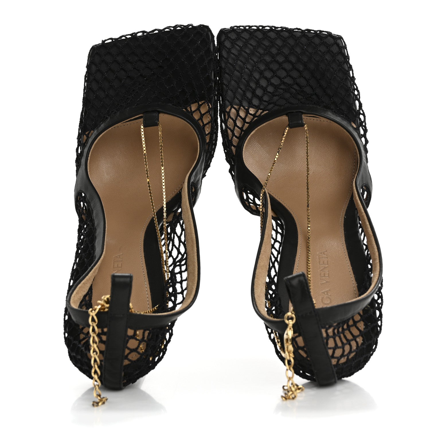 Bottega Veneta Mesh Calfskin Chain Stretch Pumps 36.5 Black 2 of 9