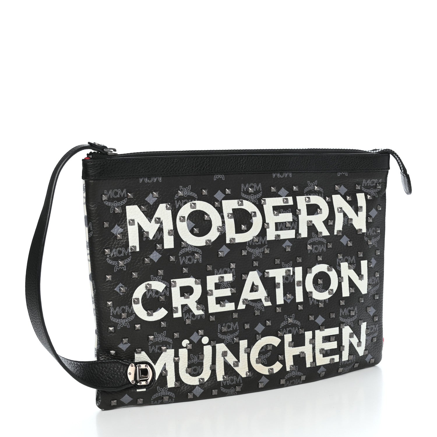 MCM X Ekocycle Visetos Wristlet Pouch White Black 3 of 9