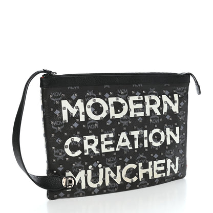 MCM X Ekocycle Visetos Wristlet Pouch White Black 3 of 9