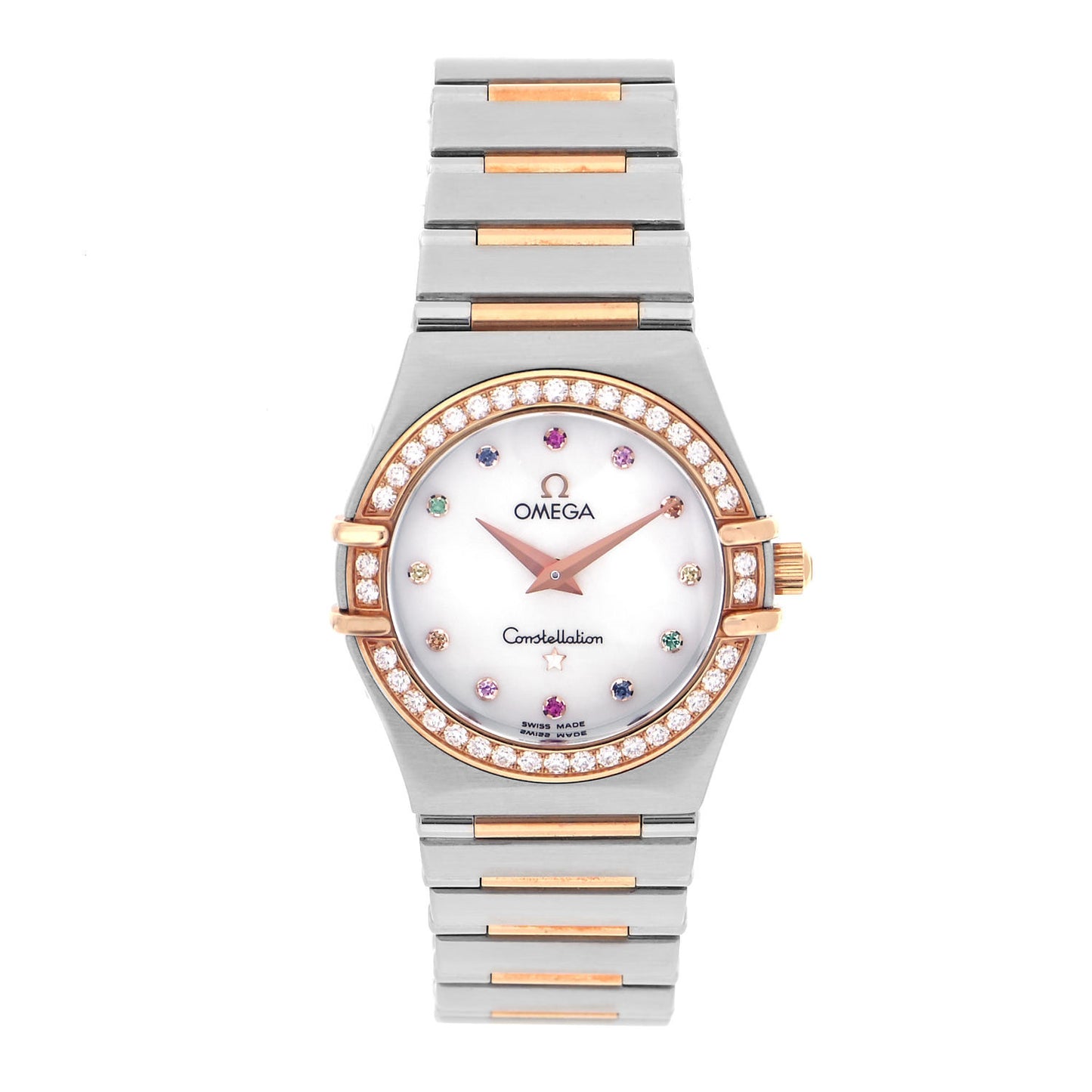 Stainless Steel 18K Yellow Gold Diamond Bezel Mother of Pearl 25mm Constellation Iris Rainbow Multi-Stone Quartz Watch 1358.79.00