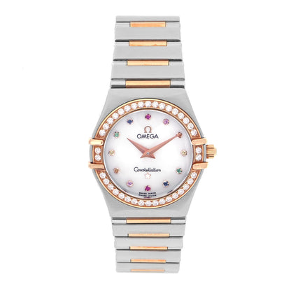Omega Stainless Steel 18K Yellow Gold Diamond Bezel Mother of Pearl 25mm Constellation Iris Rainbow Multi-Stone Quartz Watch 1358.79.00 1 of 5
