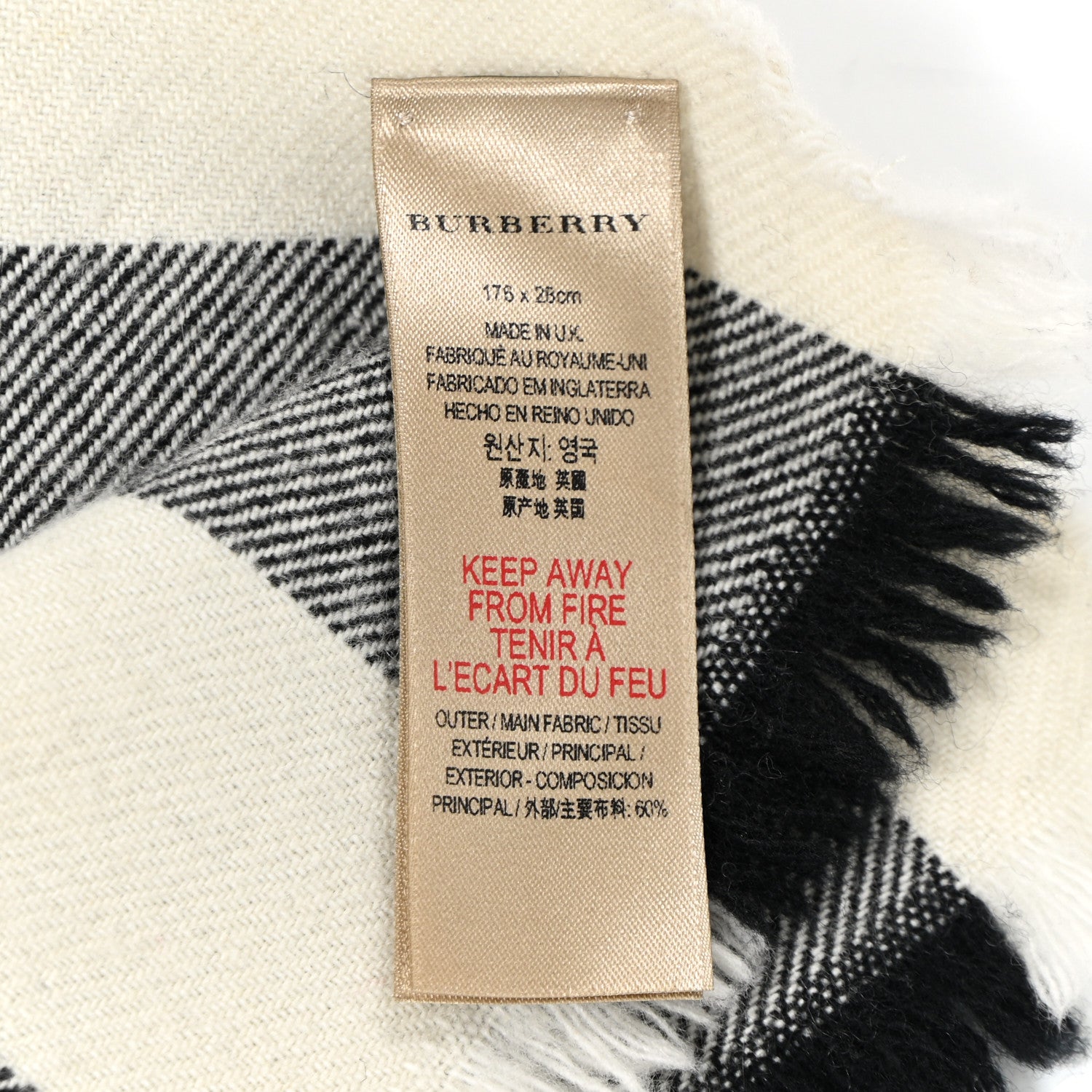 Burberry Cashmere Wool Mega Check Fringe Scarf Ivory Black 4 of 4